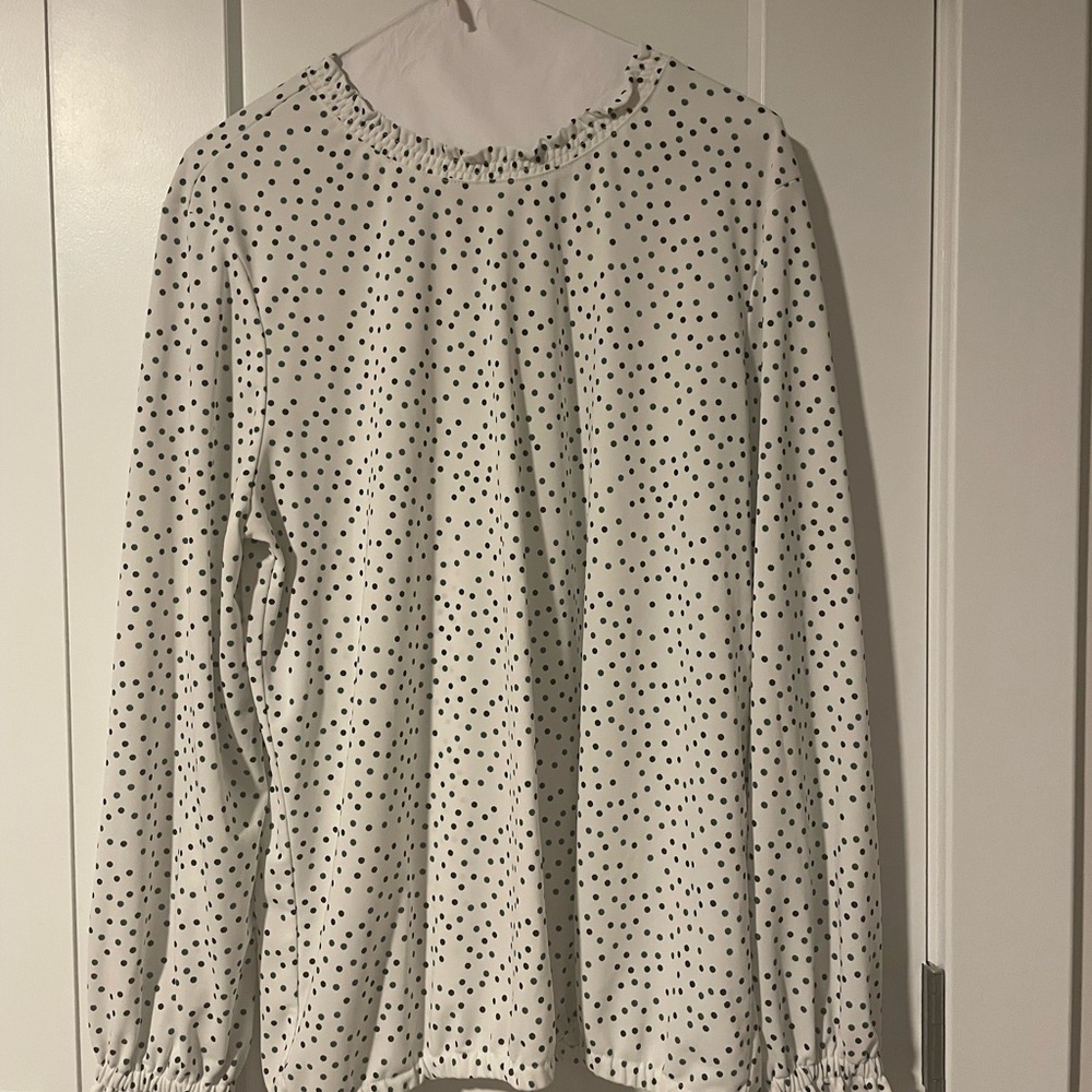 Ann Taylor White with Green & Blue Polka Dot Blouse